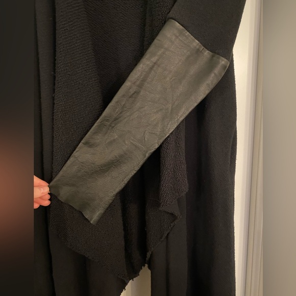 Ovate Raw Edge Asymmetric Sweater with Leather Sleeves - Small - Picture 2 of 6